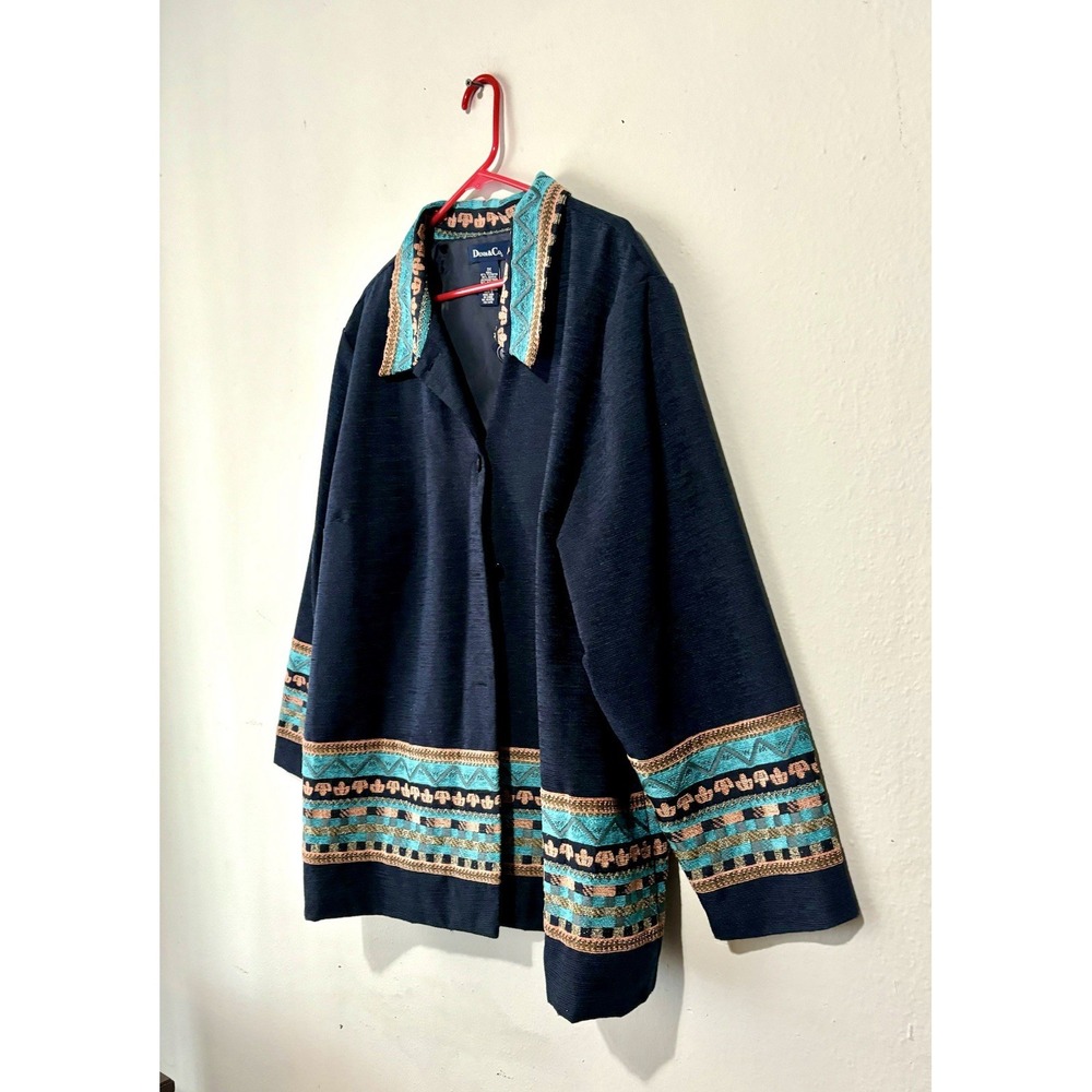 Denim & Co. Dark Wash Denim Jacquard Trim Jacket - Picture 2 of 5